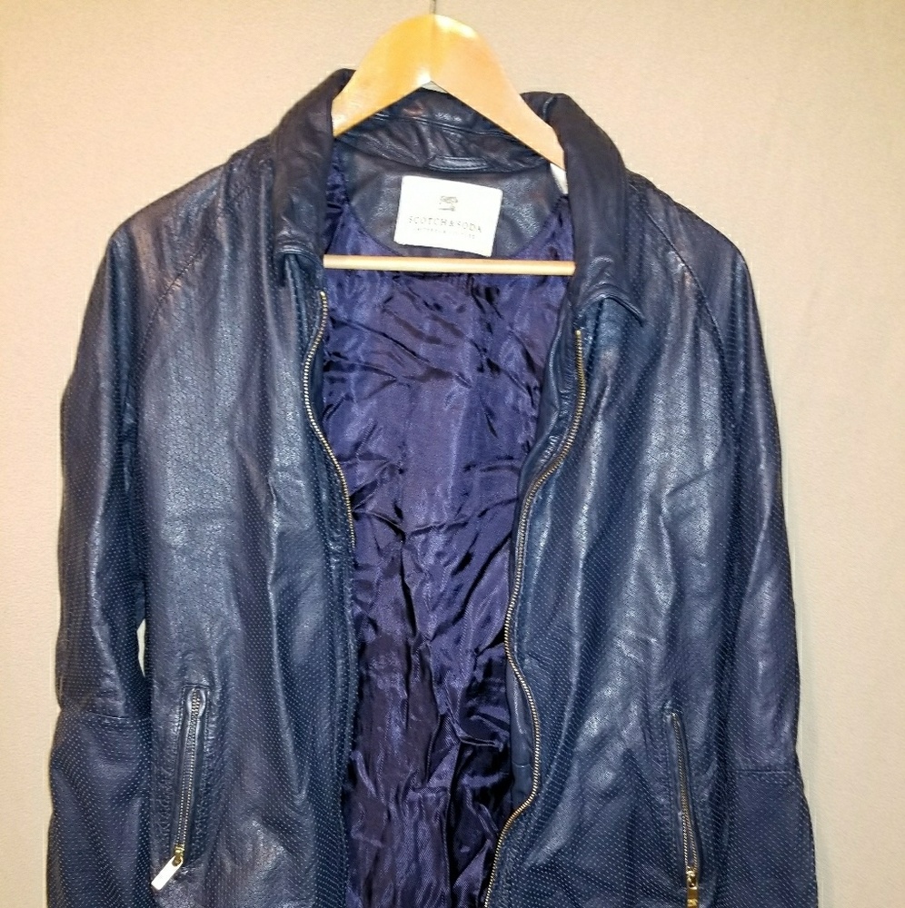 Blue Leather moto jacket